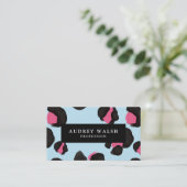 QR CODE Glam Pink Black Light Leopard Print  Visitenkarte (Stehend Vorderseite)