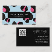 QR CODE Glam Pink Black Light Leopard Print  Visitenkarte (Vorne/Hinten)