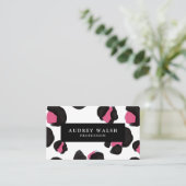 QR CODE Glam Pink Schwarz-weiß Leopard Druck Visitenkarte (Stehend Vorderseite)