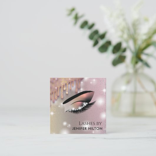 Qr-Code glittery trendy Lashes Makeup eye Quadratische Visitenkarte (Stehend Vorderseite)
