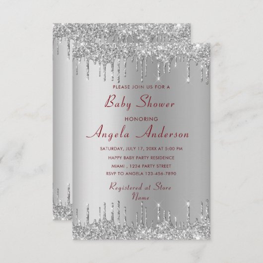 QR Code Glitzer Baby Shower Einladung Beispiel (Vorne/Hinten)