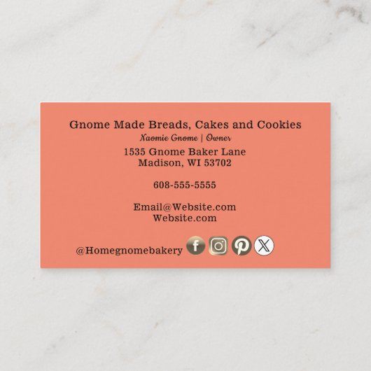 QR Code Gnome Heimat Bäckerei Lachs Farbe Visitenkarte (Rückseite)