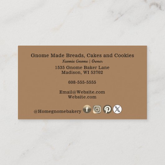 QR Code Gnome Heimat Bäckerei Light Brown Visitenkarte (Rückseite)