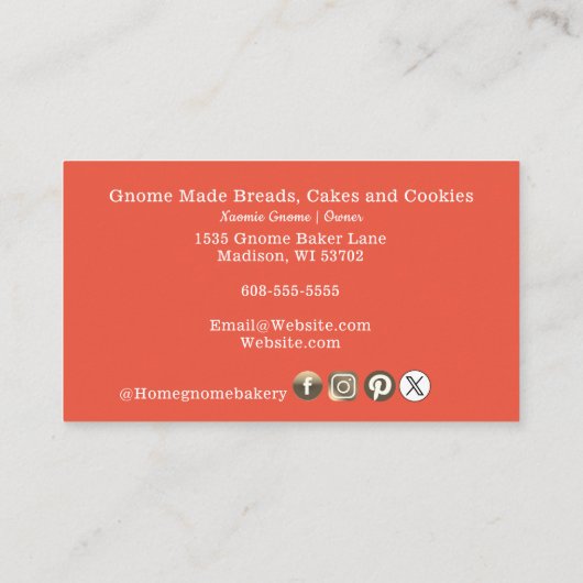 QR Code Gnome Heimat Bäckerei Orange Visitenkarte (Rückseite)