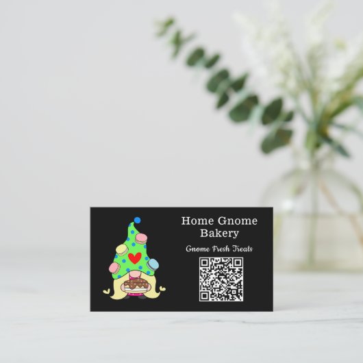 QR Code Gnome Heimat Bäckerei Schwarz Visitenkarte (Stehend Vorderseite)