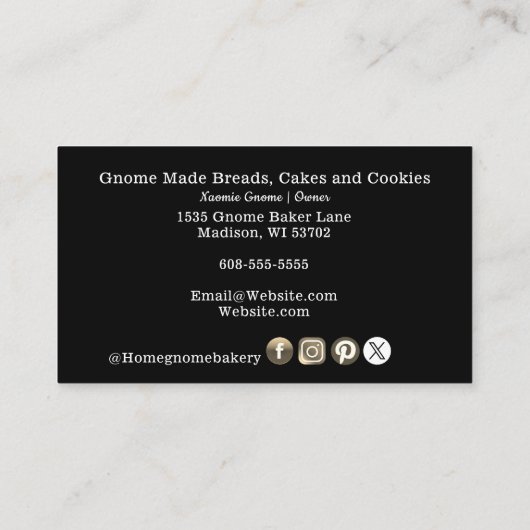 QR Code Gnome Heimat Bäckerei Schwarz Visitenkarte (Rückseite)