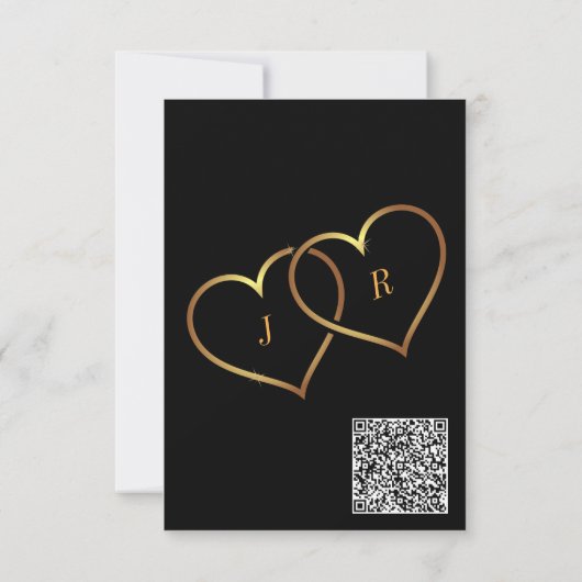 QR Code Gold Black Hearts Einladung Hochzeit (Rückseite)