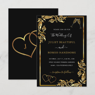 QR Code Gold Black Hearts Einladung Hochzeit