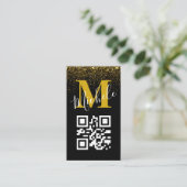 QR-Code Gold Black Monogram Golden Glitzer Sparkon Visitenkarte (Stehend Vorderseite)