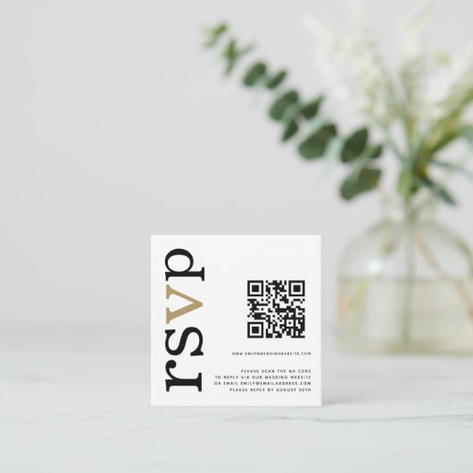 QR Code Gold Black Text White Wedding Online UAWG Begleitkarte (Stehend Vorderseite)
