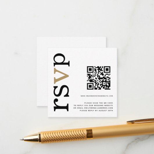 QR Code Gold Black Text White Wedding Online UAWG Begleitkarte (Vorderseite/Rückseite Beispiel)