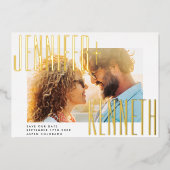 QR CODE GOLD BOLD NAMES FOTO SAVE THE DATE FOLIENEINLADUNG (Vorderseite)