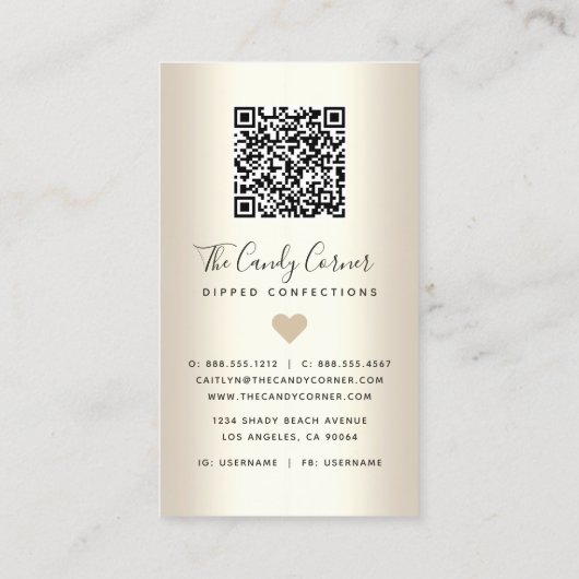 QR-Code Gold Erdbeere Tropfen Confection Süßigkeit Visitenkarte (Rückseite)