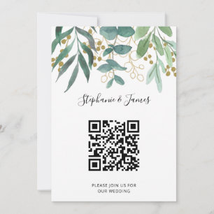 QR Code Gold Eucalyptus Berries Einladung Hochzeit