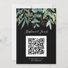 QR Code Gold Eukalyptus Black Wedding Einladung