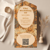 QR Code Gold Floral Art Nouveau Hochzeit All In One Einladung