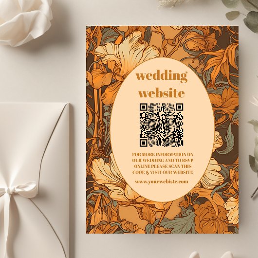 qr code Gold Floral Art Nouveau Wedding Begleitkarte