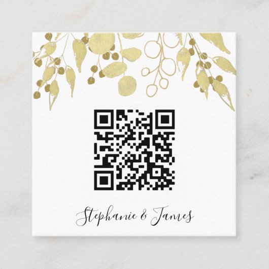 QR Code Gold Foliage Hochzeitseinladung Quadratische Visitenkarte (Vorderseite)