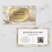 QR Code Gold Frame Eleganter weißer Marmor Moderne Visitenkarte (Vorne/Hinten)