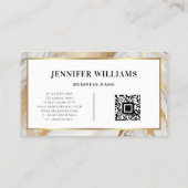 QR Code Gold Frame Eleganter weißer Marmor Moderne Visitenkarte (Rückseite)