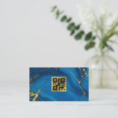 QR Code Gold Glitzer Blue Marmor Business Card Visitenkarte (Stehend Vorderseite)
