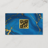 QR Code Gold Glitzer Blue Marmor Business Card Visitenkarte (Vorderseite)
