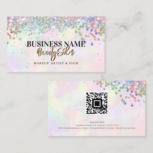 QR Code Gold Glitzer Holographic Gold Pink Beauty Visitenkarte (Vorne/Hinten)