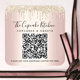 QR-Code Gold-Glitzer-Tropfen Rosa Rosa Firmenname Quadratischer Aufkleber