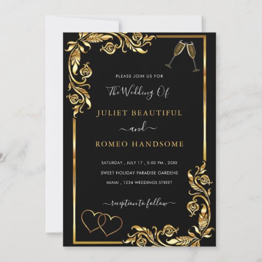 QR Code Gold Hearts Liebe Toast Wedding Einladung (Vorderseite)
