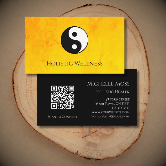 QR-Code Gold Holistic Wellness Yin Yang Visitenkarte
