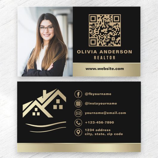 QR Code Gold House Black Real Anwesen Realtor Visitenkarte