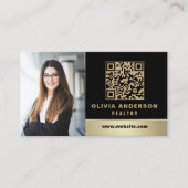 QR Code Gold House Black Real Anwesen Realtor Visitenkarte (Vorderseite)