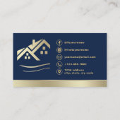 QR Code Gold House Navy Blue Real Estate Realtor Visitenkarte (Rückseite)