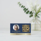 QR Code Gold House Navy Blue Real Estate Realtor Visitenkarte (Stehend Vorderseite)