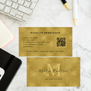 QR Code Gold Luxury Modernes Berufliches Monogramm Visitenkarte