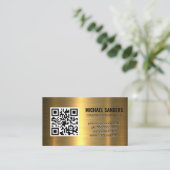 QR-Code | Gold Metallic Background Business Card Visitenkarte (Stehend Vorderseite)