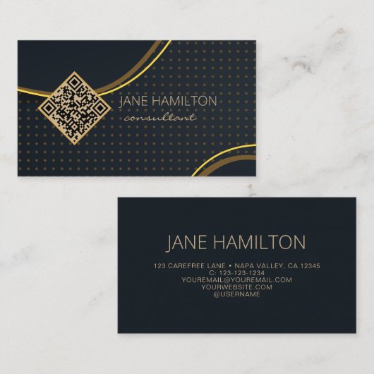 QR Code Gold Modern Visitenkarte (Vorne/Hinten)