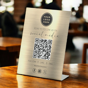 QR Code Gold Scan zu folgen uns im sozialen Netzwe Sockelschild
