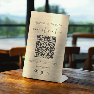QR Code Gold Scan zu folgen uns im sozialen Netzwe Sockelschild