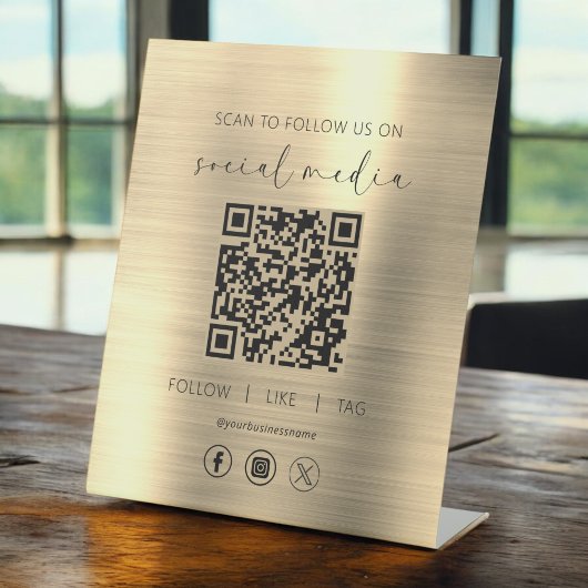 QR Code Gold Scan zu folgen uns im sozialen Netzwe Sockelschild