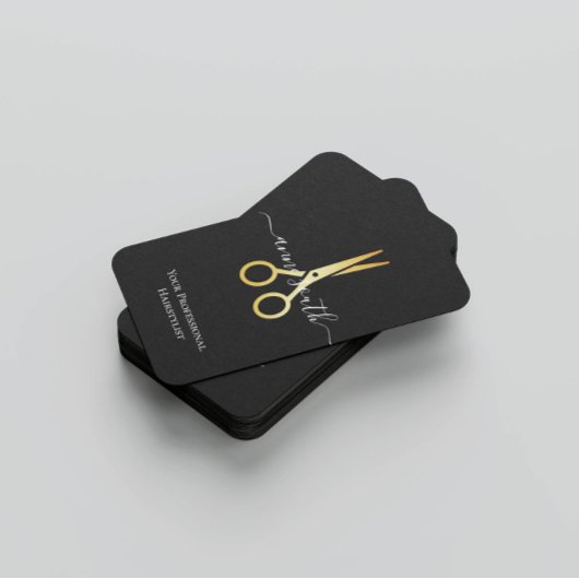 QR Code Gold Scissy Hairstylist Business Card Visitenkarte