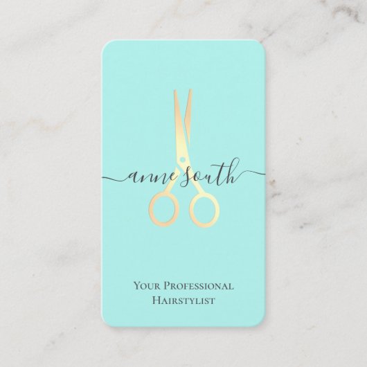QR Code Gold Scissy Hairstylist Business Card Visitenkarte (Vorderseite)