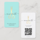 QR Code Gold Scissy Hairstylist Business Card Visitenkarte (Vorne/Hinten)