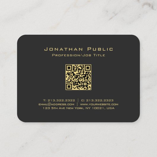 QR Code Gold Script Text Elegant Black Mighty Visitenkarte (Rückseite)
