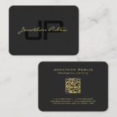 QR Code Gold Script Text Elegant Black Mighty Visitenkarte (Vorne/Hinten)