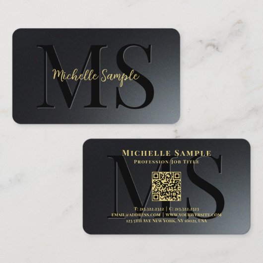 QR Code Gold Textname abgerundete Ecke Luxus Visitenkarte (Vorne/Hinten)