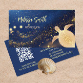 QR-Code | Gold Tribal Turtle Blue Business Card Visitenkarte