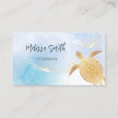 QR-Code | Gold Tribal Turtle Blue Business Card Visitenkarte (Vorderseite)