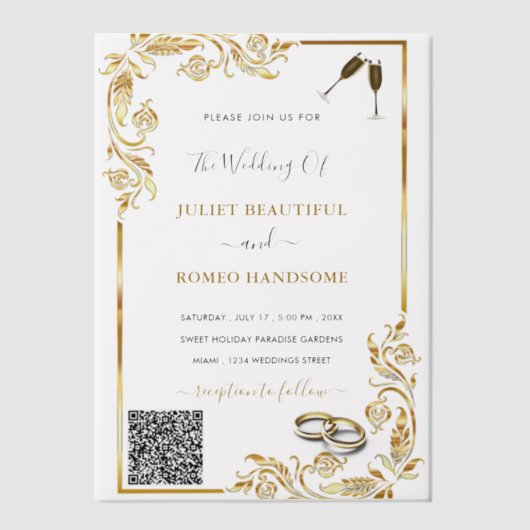 QR Code Gold Vellum Hochzeitsvorlage Pergament Einladungen (Vorderseite)