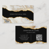 QR Code Gold Weißer Marmor Agate Elegant Visitenkarte (Vorne/Hinten)
